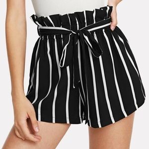 Shein self tie waisted frill trim striped shorts